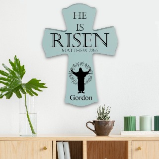 He is Risen - Blue Hanging Cross buy at ThingsEngraved Canada