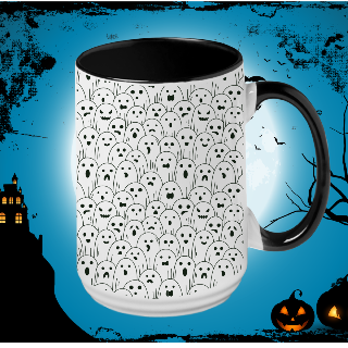 Spooky Ghosts Ceramic Mug - Black Inlay