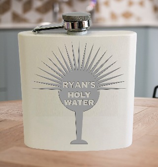 Holy Water White Stainless Steel 6oz Flask buy at ThingsEngraved Canada