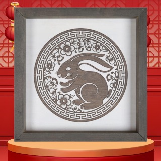 Year of the Rabbit Faux Wood Framed Wall Art