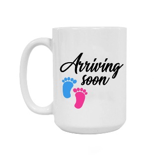 Arriving Soon Pink and Blue Feet Ceramic Mug 15oz