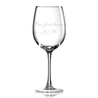 Custom Engraved Our First Home Wine Glass buy at ThingsEngraved Canada