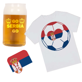 Go Serbia Go T Shirt, Beer Glass, and Square Coaster Set buy at ThingsEngraved Canada