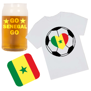 Go Senegal Go T Shirt, Beer Glass, and Square Coaster Set