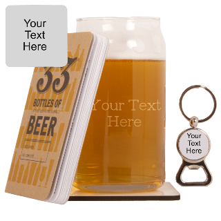 Beer Testing Book,  Beer Can Glass and Photo Coaster with Bottle Opener set buy at ThingsEngraved Canada
