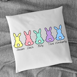 Five Easter Bunnies Square Cushion with Filling buy at ThingsEngraved Canada