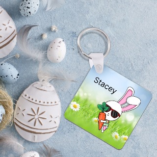 Cool Bunny Square Keychain 3