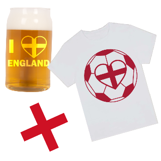 Go England Go T Shirt, Beer Glass, and Square Coaster Set
