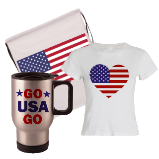 Go USA Go Travel Mug, Drawstring Bag, and T-Shirt Set for Her