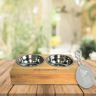 Humane Canada Silver Charm with Customized Pet Bowls with Stand