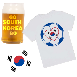 Go South Korea Go T Shirt, Beer Glass, and Square Coaster Set
