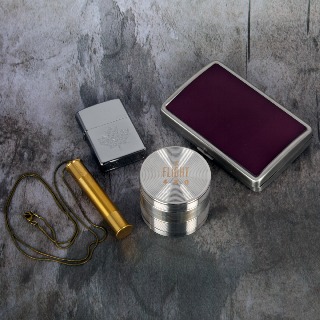 Aluminum Grinder Gift Set with Purple SS Cigarette Case. buy at ThingsEngraved Canada