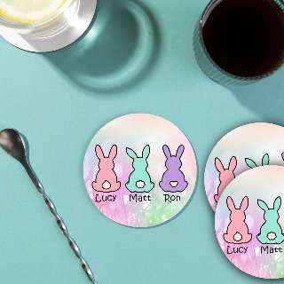 Round Coaster with Three Bunnies buy at ThingsEngraved Canada