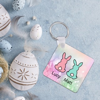 Custom Square Keychain with two bunnies