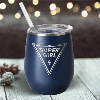 Custom Girl Power  Stemless Wine Cup - Matt Navy With Lid buy at ThingsEngraved Canada