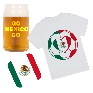 Go Mexico Go T Shirt, Beer Glass, and Square Coaster Set