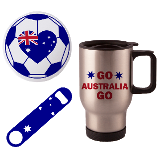 Go Australia Go Travel Mug with Ornament and Bottle Opener buy at ThingsEngraved Canada