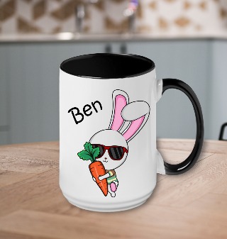Easter Bunny Ceramic Mug 15 oz 3 Black Handle