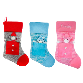Sock Monkey Stocking - Set of 3 - Red, Blue, Pink
