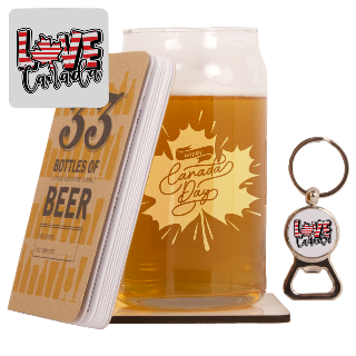 Canada Day Beer Set Beer Testing Book,  Beer Can Glass and Photo Coaster with Bottle Opener set