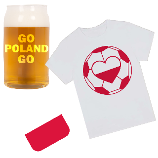 Go Poland Go T Shirt, Beer Glass, and Square Coaster Set
