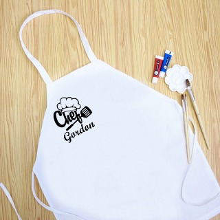 Chef Hat with Custom Name Youth Apron WHITE Polyester 18.5"x24"