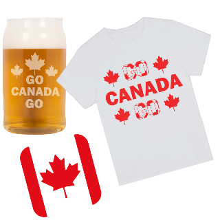 Go Canada Go T Shirt, Beer Glass, and Square Coaster Set buy at ThingsEngraved Canada