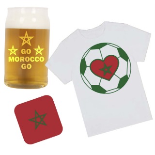 Go Morocco Go T Shirt, Beer Glass, and Square Coaster Set buy at ThingsEngraved Canada