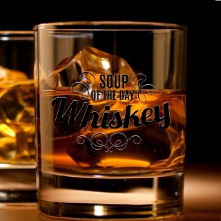 Heavy Base Rocks Glass 11oz with Custom Black Engraving Soup of the Day Whiskey buy at ThingsEngraved Canada