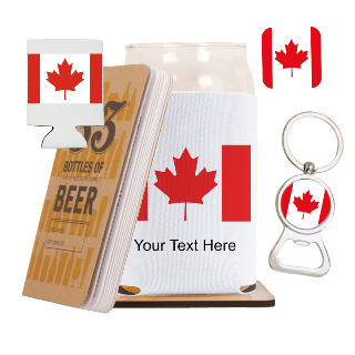 Go Canada Go Beer Glass with Cozy, Square Coaster and Key Chain Bottle Opener buy at ThingsEngraved Canada