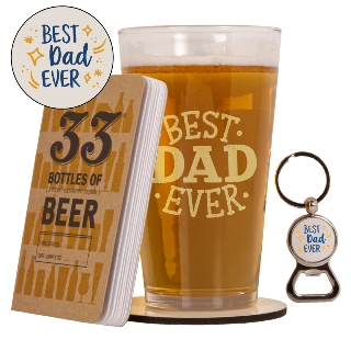 Gift Set for Best Dad Beer Testing Book, Classic Beer Pint and Round Coaster with Bottle Opener set