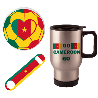 Go Cameroon Go Travel Mug with Ornament and Bottle Opener buy at ThingsEngraved Canada