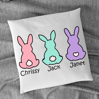 Three Easter Bunnies Square Cushion with Filling