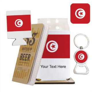 Go Tunisia Go Drink Glass with Cozy, Square Coaster and Key Chain Bottle Opener buy at ThingsEngraved Canada