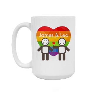LGBTQ2S+ Ceramic Coffee Mug 15oz with Custom Names in the Heart buy at ThingsEngraved Canada