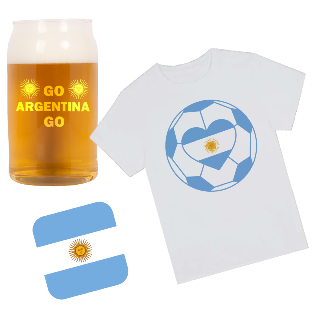Go Argentina Go T Shirt, Beer Glass, and Square Coaster Set buy at ThingsEngraved Canada