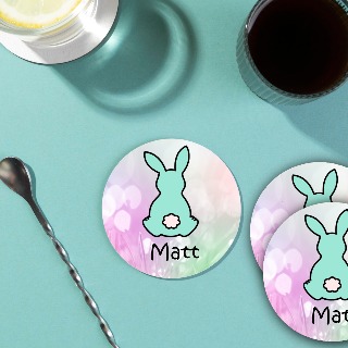 Round Coaster with One Bunny - Teal buy at ThingsEngraved Canada