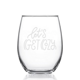 Lets Get Cozy Stemless Wine Glass buy at ThingsEngraved Canada