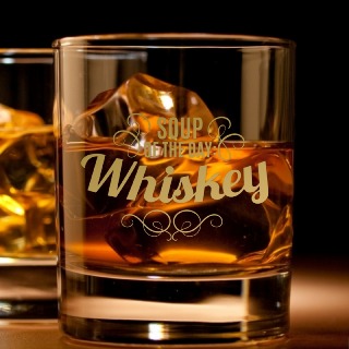 Heavy Base Rocks Glass 11oz with Custom Gold Engraving Soup of the Day Whiskey buy at ThingsEngraved Canada
