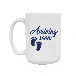 Blue Arriving Soon White Ceramic Mug 15oz buy at ThingsEngraved Canada