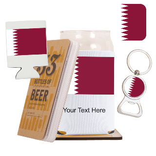 Go Qatar Go Beer Glass with Cozy, Square Coaster and Key Chain Bottle Opener