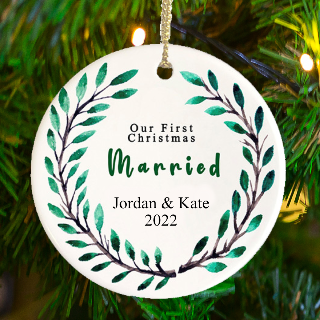 Personalized Our 1st Christmas Married ceramic ornament