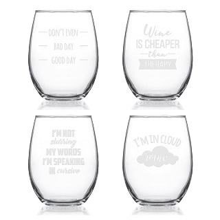 Funny Quotes Stemless Wine Glass Set of 4