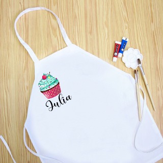 Cupcake with Custom Name Youth Apron WHITE Polyester 18.5"x24"