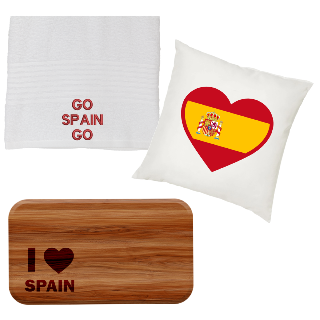Go Spain Go  Towel, Pillow, and Cutting Board Set buy at ThingsEngraved Canada