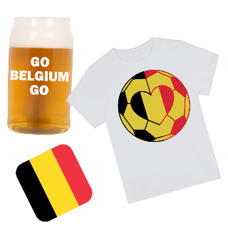Go Belgium Go T Shirt, Beer Glass, and Square Coaster Set buy at ThingsEngraved Canada