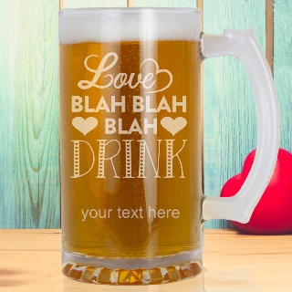 Love, Blah Blah Blah Drink with custom name Heavy Beer Mug buy at ThingsEngraved Canada