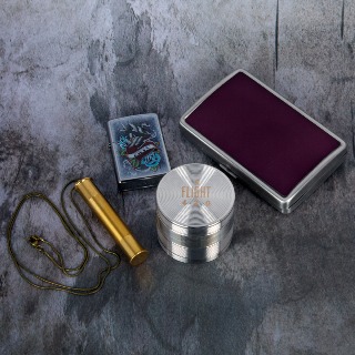 Aluminum Grinder Gift Set with Purple SS Cigarette Case.