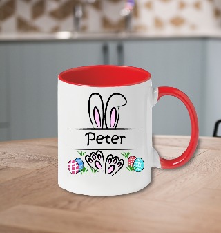 Custom Name Easter Ceramic Mug 11oz Red Handle