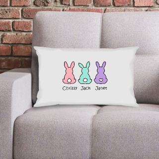Three Easter Bunnies Custom Rectangular Cushion Cover buy at ThingsEngraved Canada